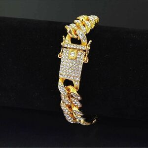 18K Gold Plated and Crystal Cuban Link Bracelet
